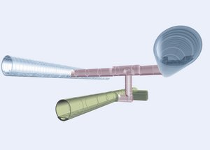 In blue: the railway tunnels; In pink: the cross-connecting passage with niche; In green: the service tunnel with its niche