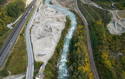 Cantiere del Sottoattraversamento del fiume Isarco, vista aerea