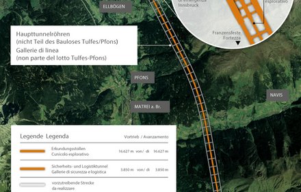 Lotto "H33 Tulfes-Pfons" - Panoramica con stato dell'avanzamento del cunicolo esplorativo Ahrental-Pfons