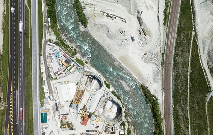 Baustelle Eisackunterquerung, Luftaufnahme