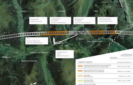 Fortschritt des Tunnelvortriebs Baulos "H53 Pfons-Brenner"