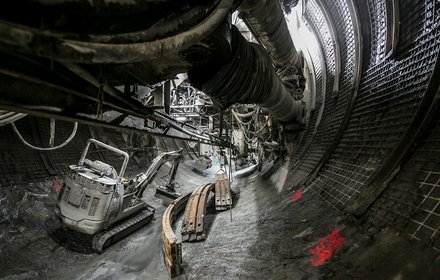 Gripper tunnel boring machine in the exploratory tunnel