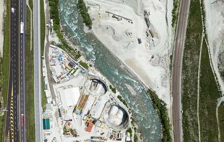 Aerial view of the Isarco underpass construction site